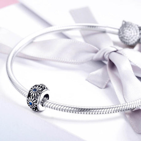 925 Sterling Silver Blue Daisy Spacer For Bracelet