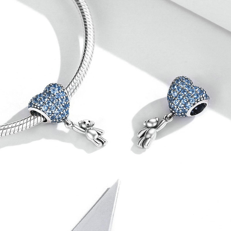 925 Sterling Silver Heart Balloon Bear Pendant For Diy Bracelets & Necklaces