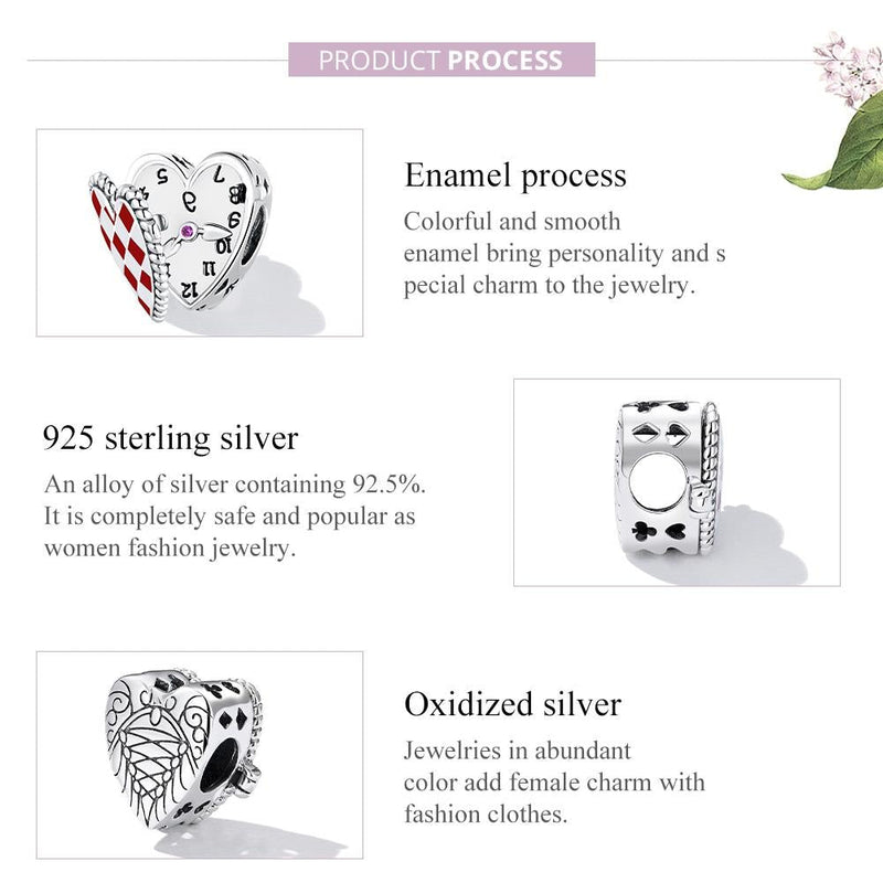 925 Sterling Silver Heart Clock Beads For Diy Bracelets & Necklaces