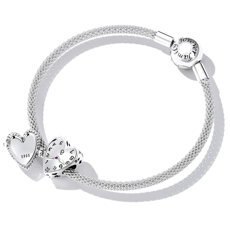 925 Sterling Silver Heart Clock Beads For Diy Bracelets & Necklaces