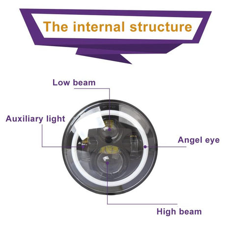 2 Pcs 7 Inch Ip68 Waterproof 6500K 75W Cree Led Headlight Hi / Lo Beam Driving Lamp For Jeep Wrangler Jk Tj Lj