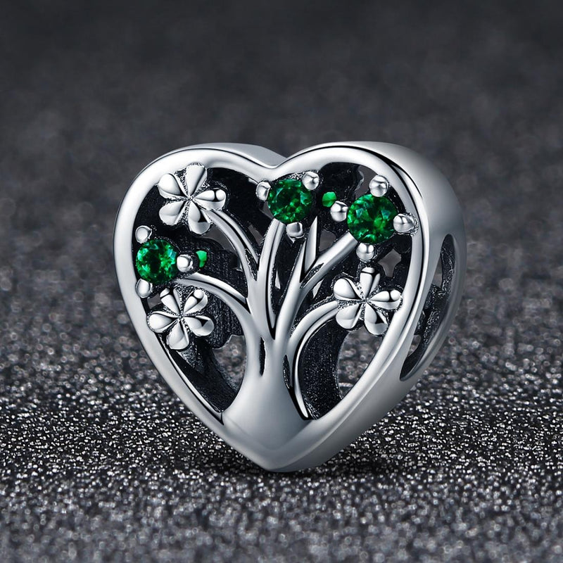 925 Sterling Silver Tree Of Life Heart Bracelet & Clear Beads