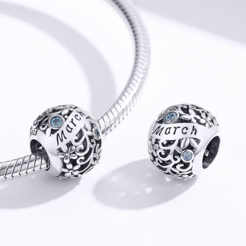 925 Sterling Silver March Birthstone Diy Bracelet Necklace Set Accessories Style - March