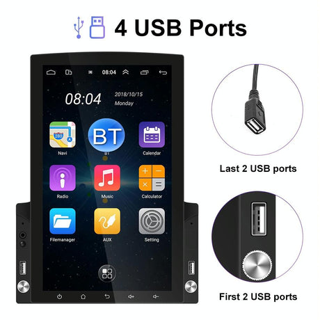 9.7 Inch Vertical Screen Android Car Mp5 Player With Hd 2.5D Glass Standard + 8 Lights Camera