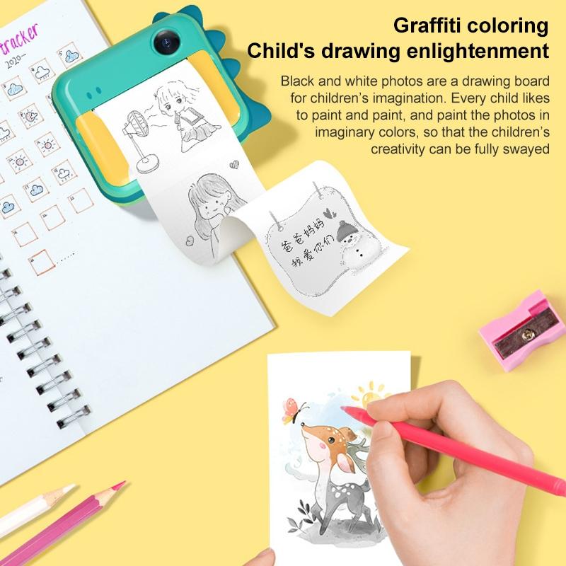 32Gb Children Instant Camera With Dual-Lens And Mini Print - Pink Cat