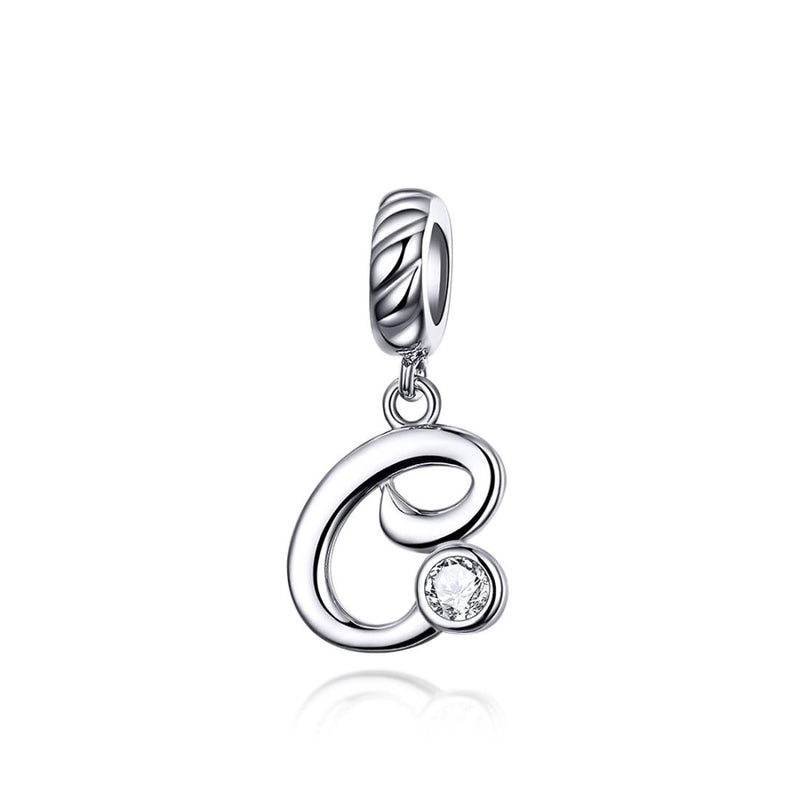 925 Sterling Silver Personalized Letter Pendant For Diy Bracelets & Necklaces Style - C