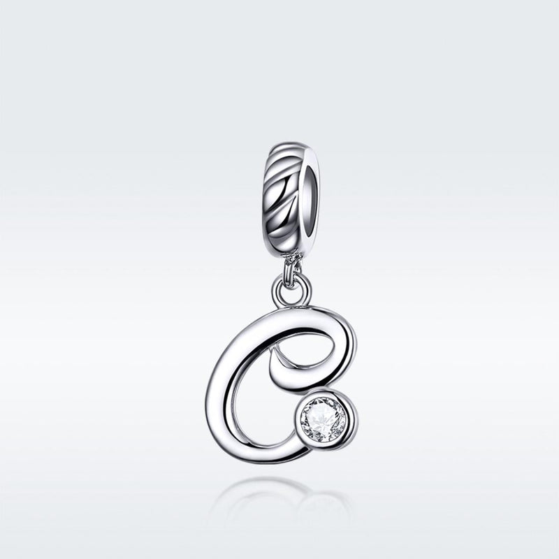 925 Sterling Silver Personalized Letter Pendant For Diy Bracelets & Necklaces Style - C