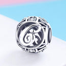 925 Sterling Silver 26 English Letter Beads For Diy Bracelets & Necklaces Style - C