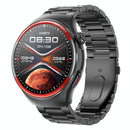 Smart Round Screen Watch With Bt Call And Health Tracking - Leather - Stainless Steel Black