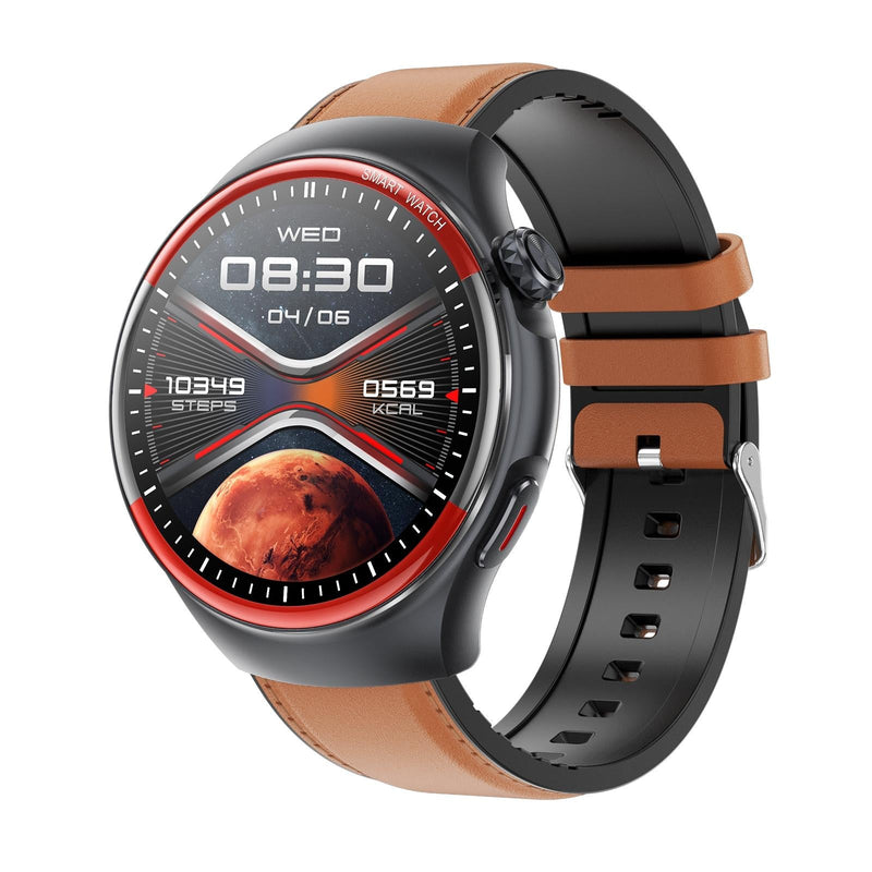 Smart Round Screen Watch With Bt Call And Health Tracking - Leather - Stainless Steel Black