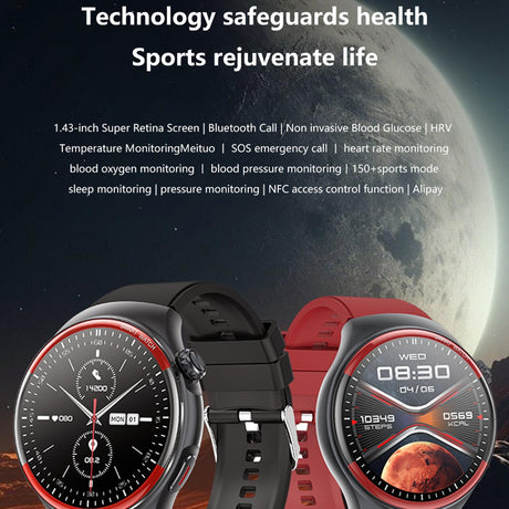 Smart Round Screen Watch With Bt Call And Health Tracking - Leather - Stainless Steel Black