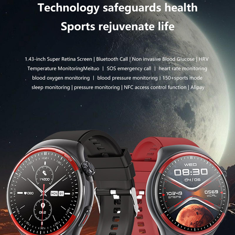 Smart Round Screen Watch With Bt Call And Health Tracking - Leather - Stainless Steel Black