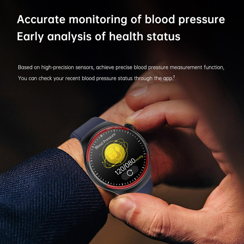Smart Round Screen Watch With Bt Call And Health Tracking - Leather - Stainless Steel Black