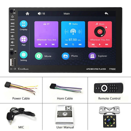 7 Inch Car Mp5 Player With Bluetooth & 8 Light Camera - Universal Fit