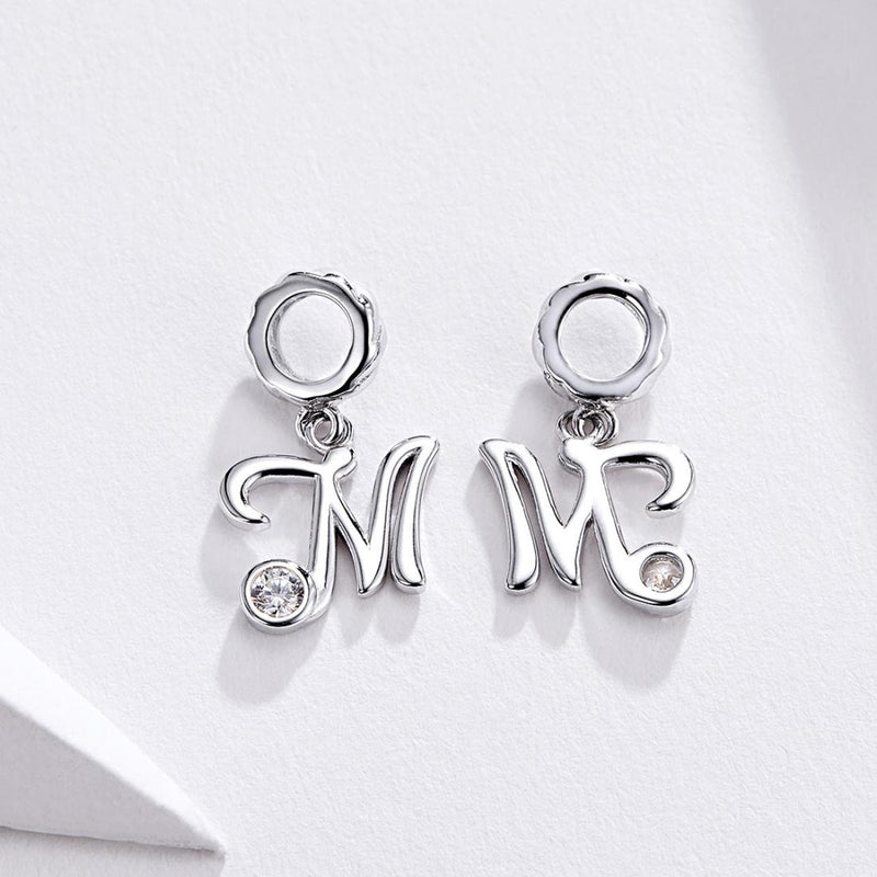 925 Sterling Silver Personalized Letter Pendant For Diy Bracelets And Necklaces Style - M