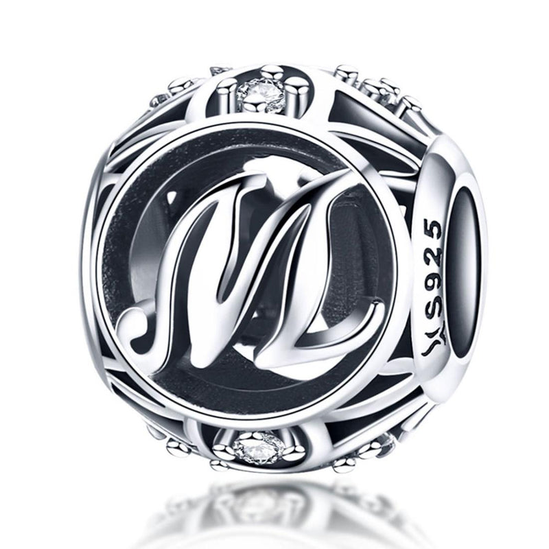 925 Sterling Silver 26 English Letter Beads For Diy Bracelets & Necklaces Style - M