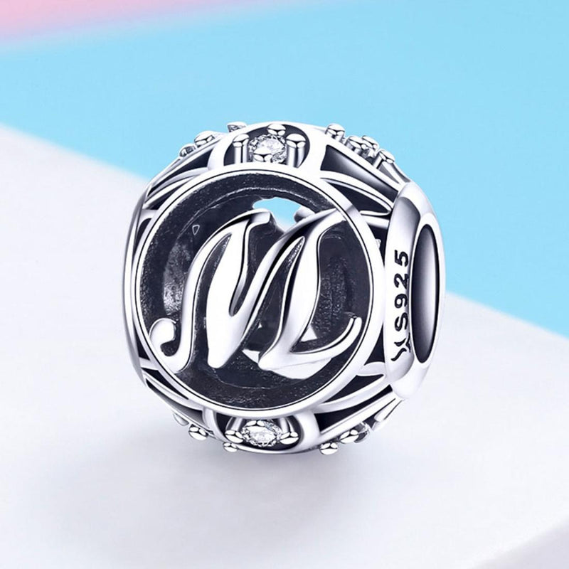 925 Sterling Silver 26 English Letter Beads For Diy Bracelets & Necklaces Style - M