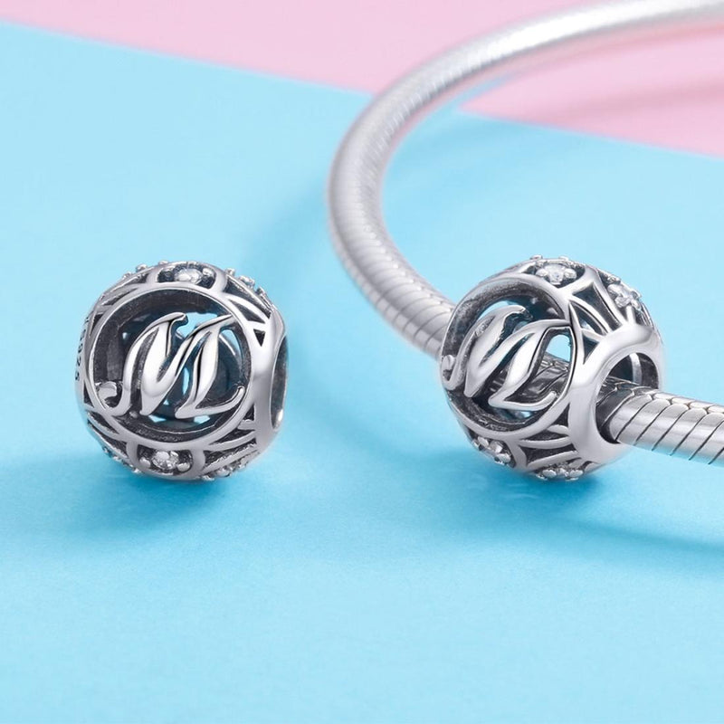 925 Sterling Silver 26 English Letter Beads For Diy Bracelets & Necklaces Style - M