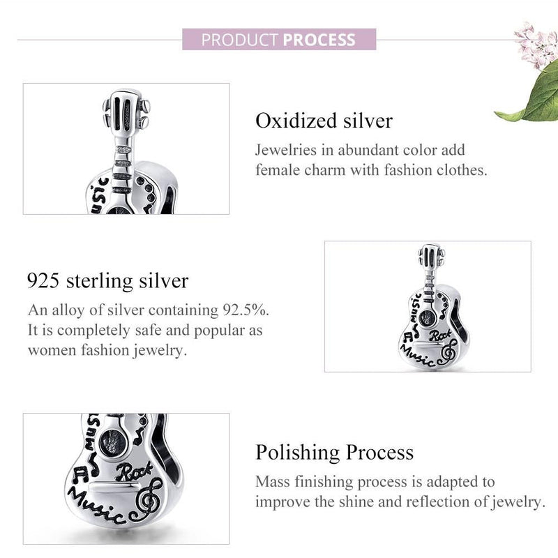 925 Sterling Silver Guitar Beads For Diy Bracelets & Necklaces