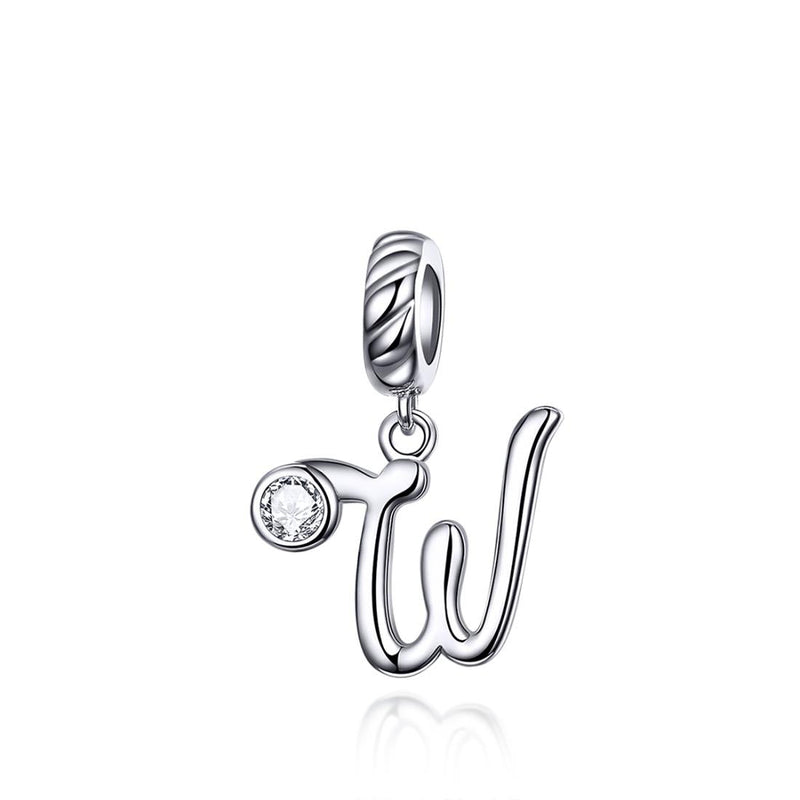 925 Sterling Silver Personalized Letter Pendant For Diy Bracelets & Necklaces Style - W