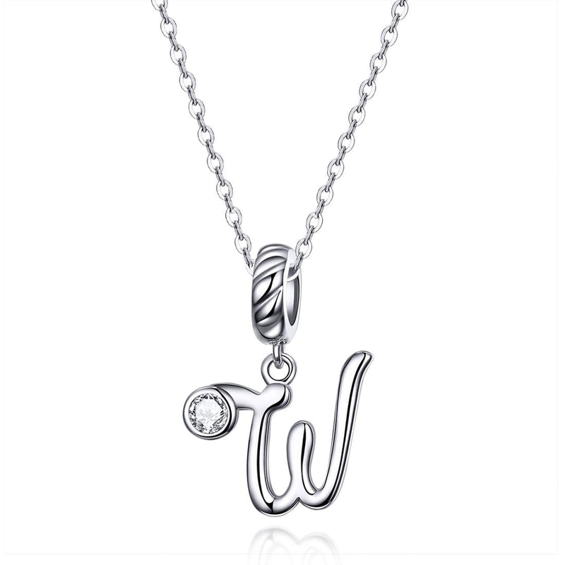 925 Sterling Silver Personalized Letter Pendant For Diy Bracelets & Necklaces Style - W