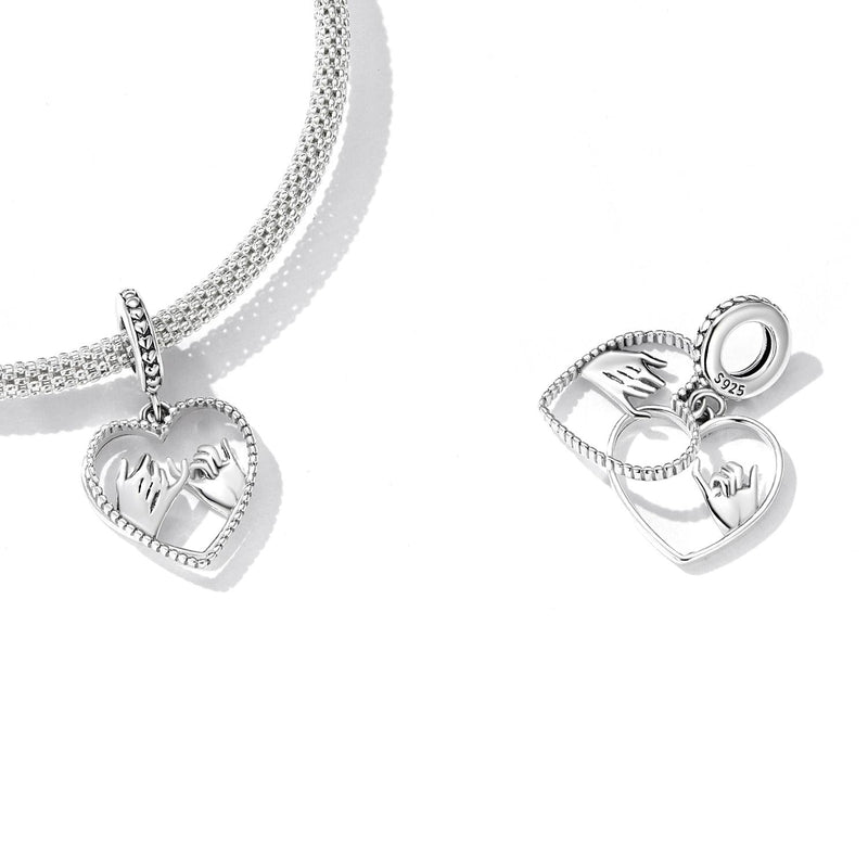 925 Sterling Silver Hand In Hand Heart Pendant For Diy Bracelets & Necklaces