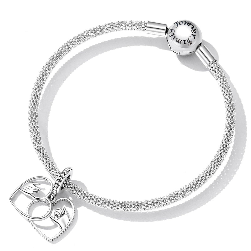 925 Sterling Silver Hand In Hand Heart Pendant For Diy Bracelets & Necklaces