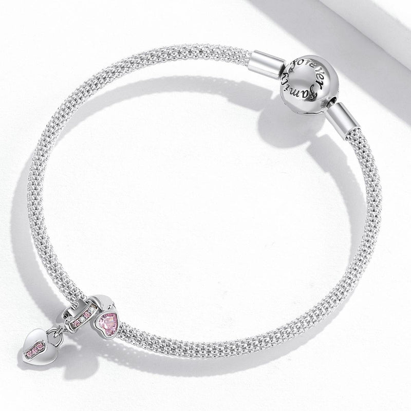 925 Sterling Silver Heart Lock Pendant For Diy Bracelets & Necklaces
