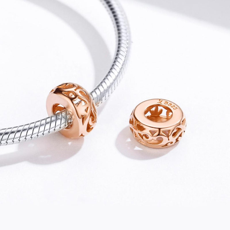925 Sterling Silver Rose Gold Hollow Beads For Diy Bracelets