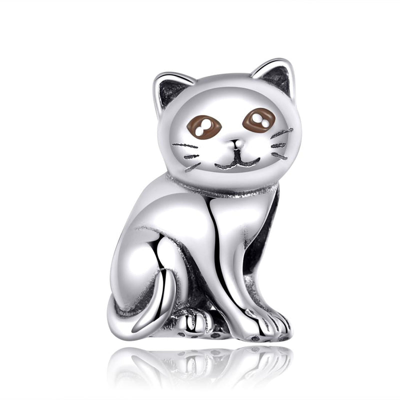 925 Sterling Silver Adorable Cat Beaded Bracelet