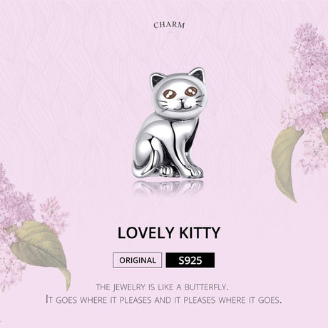 925 Sterling Silver Adorable Cat Beaded Bracelet