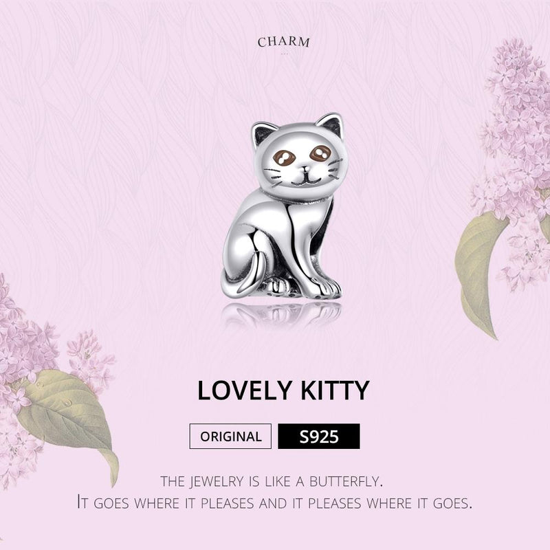 925 Sterling Silver Adorable Cat Beaded Bracelet