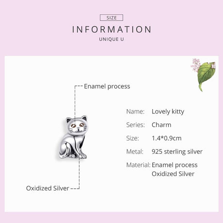 925 Sterling Silver Adorable Cat Beaded Bracelet