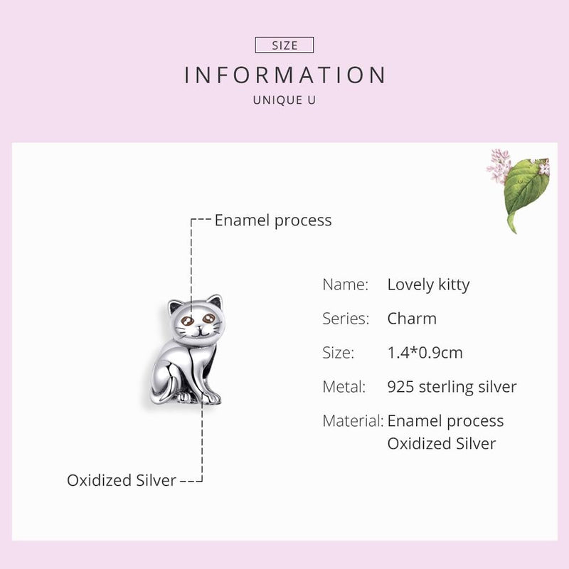 925 Sterling Silver Adorable Cat Beaded Bracelet