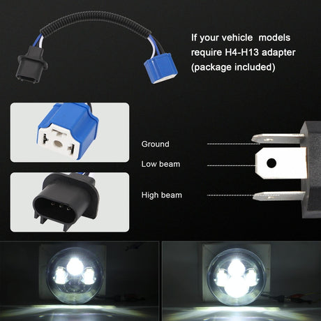 7 Inch H4 / H13 Dc 9V - 30V 4000Lm 6000K 40W 7 Inch Car Round Shape Led Headlight Lamps For Jeep Wrangler