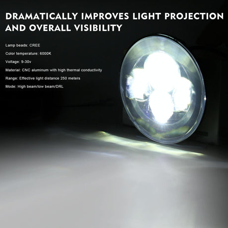 7 Inch H4 / H13 Dc 9V - 30V 4000Lm 6000K 40W 7 Inch Car Round Shape Led Headlight Lamps For Jeep Wrangler