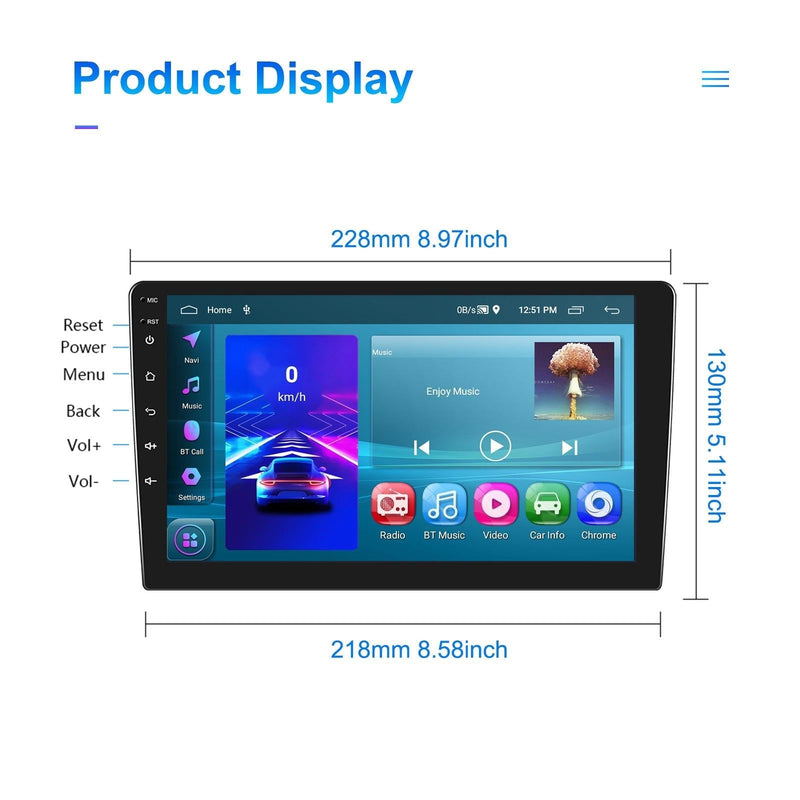 9 Inch Car Android Navigation Screen With Carplay - 2 + 64G Standard + Ahd Camera