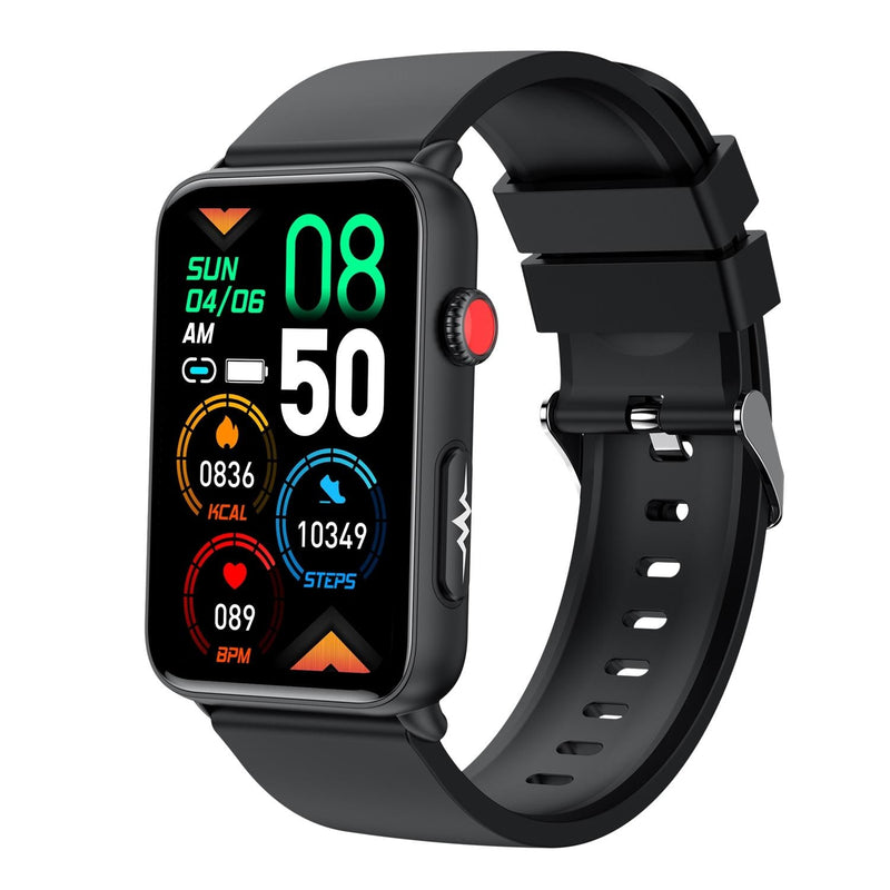 Bluetooth Smart Watch With Ecg Temperature And Heart Rate - Black Leather