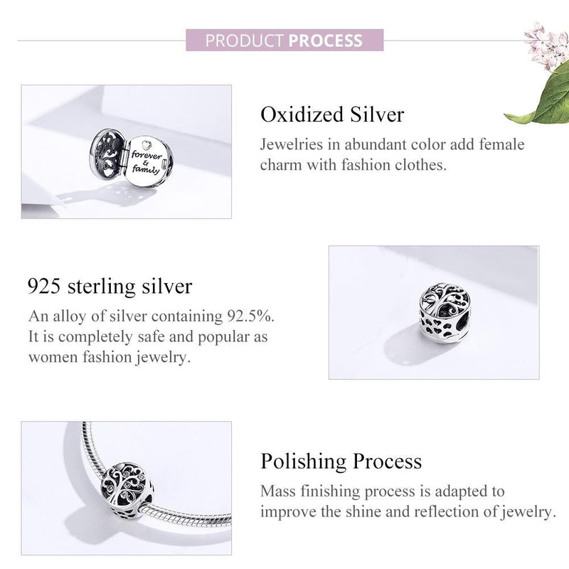 925 Sterling Silver Openable Family Tree Beaded Bracelet