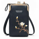 Black Embroidered Single Shoulder Phone Bag Wallet - Dark Pink