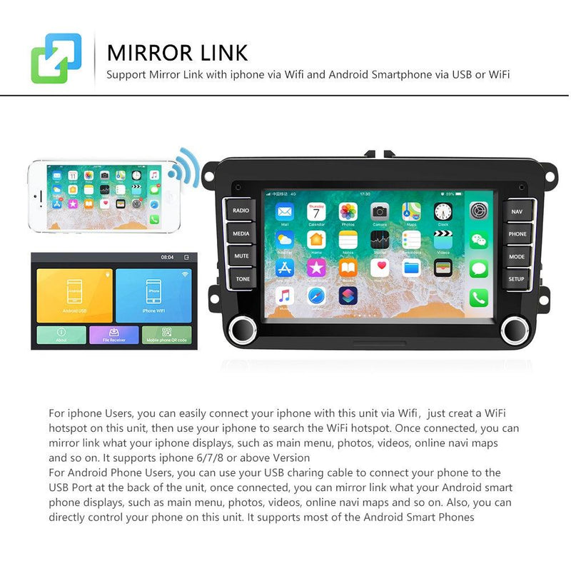 7 Inch Android Car Navigation Player For Volkswagen With Wireless Carplay - 1 + 16G - 12Lights Camera