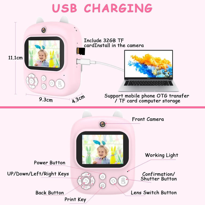 32G Instant Camera With 2.4 Display & Card Reader For Kids - 1200W Blue