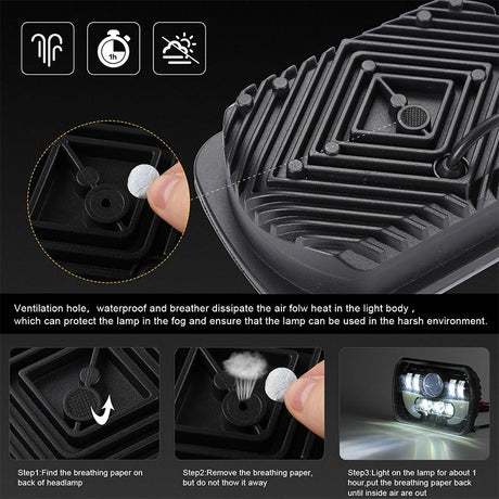 7 Inch 35W 4000Lm 6000K + Amber Car Truck Square Led Headlights Work Lights Spotlight