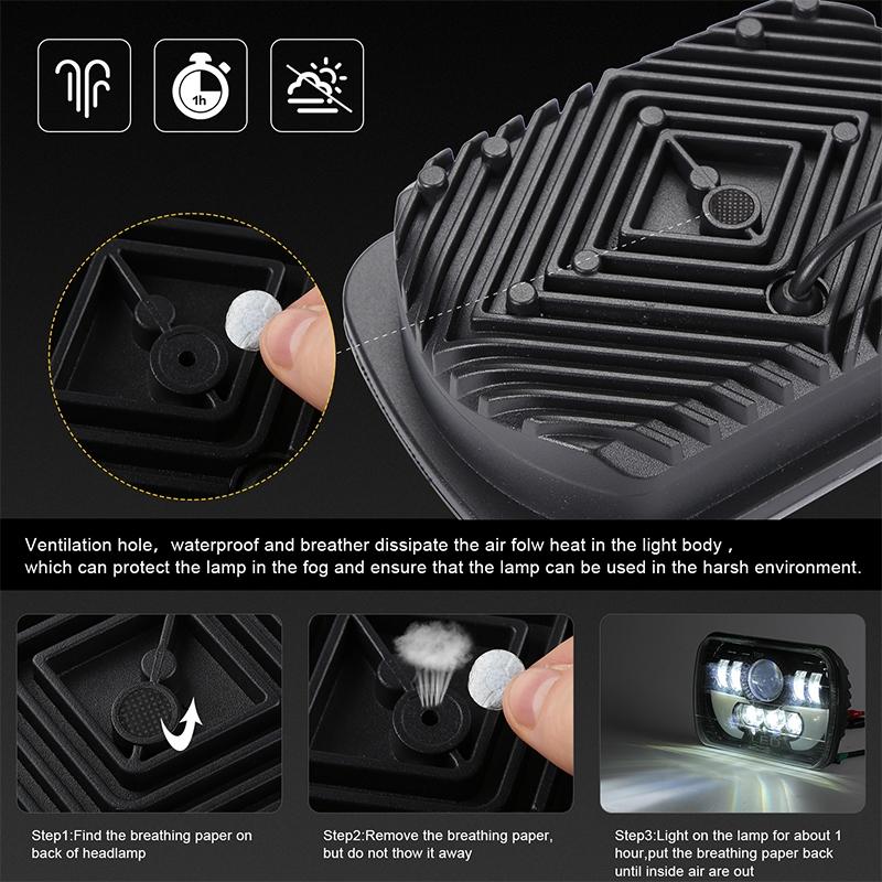 7 Inch 35W 4000Lm 6000K + Amber Car Truck Square Led Headlights Work Lights Spotlight