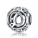 925 Sterling Silver 26 English Letter Beads For Diy Bracelets & Necklaces Style - D