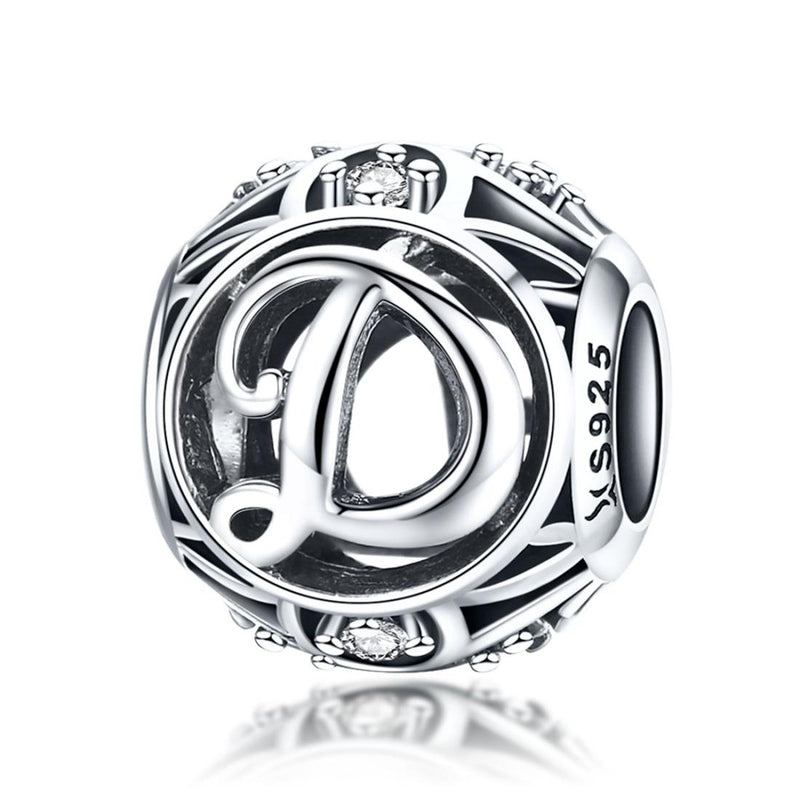 925 Sterling Silver 26 English Letter Beads For Diy Bracelets & Necklaces Style - D