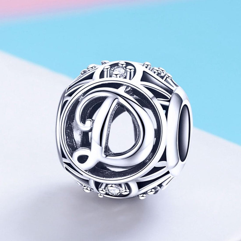 925 Sterling Silver 26 English Letter Beads For Diy Bracelets & Necklaces Style - D