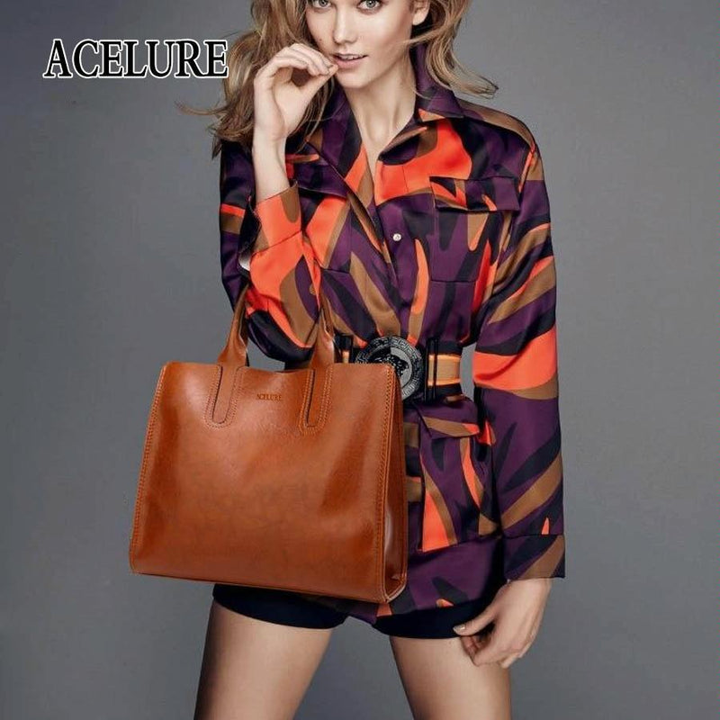 Large Leather Tote Bag For Women - Casual Shoulder Trunk Style