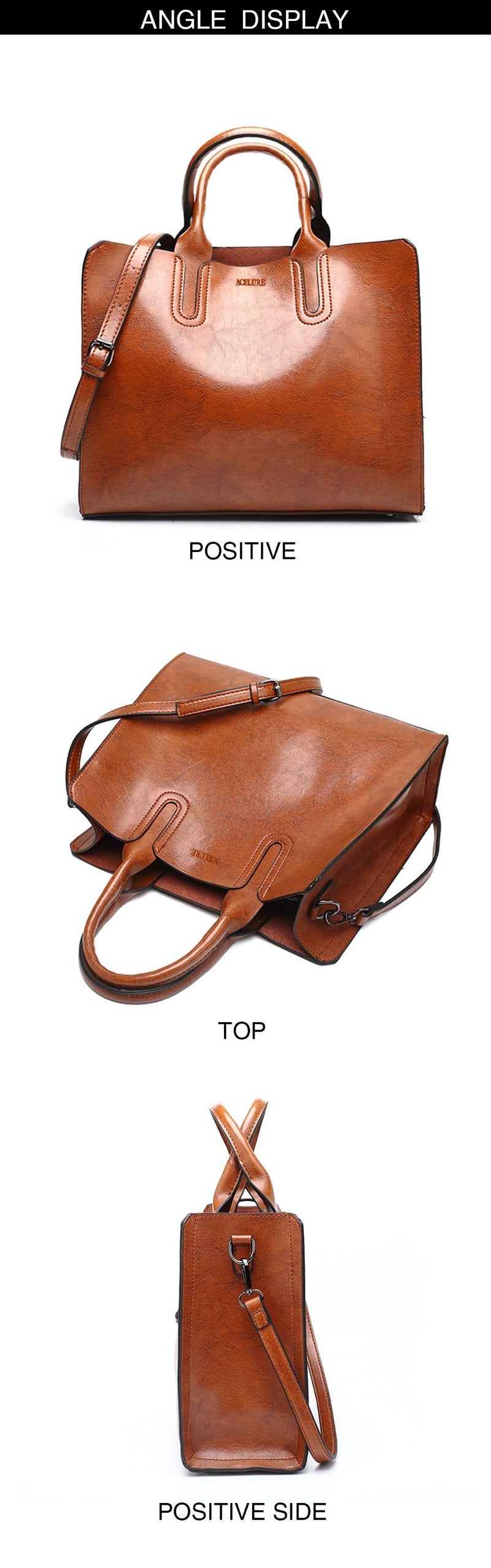 Large Leather Tote Bag For Women - Casual Shoulder Trunk Style