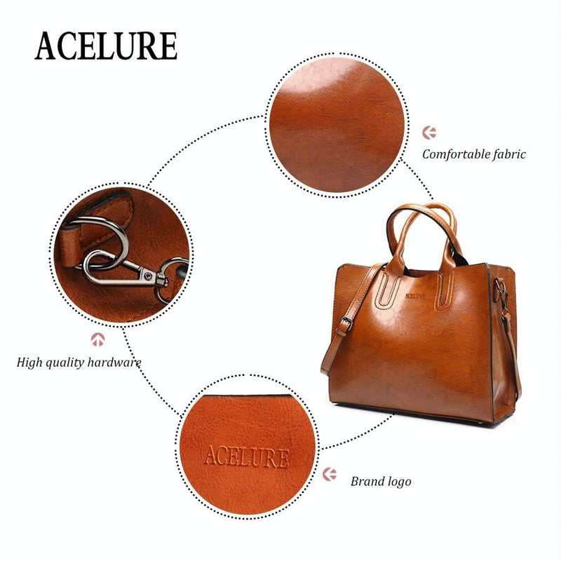Large Leather Tote Bag For Women - Casual Shoulder Trunk Style